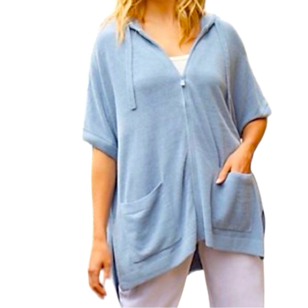 Barefoot Dreams CozyChic Ultra Lite Short Sleeve Zip Up Hoodie Sz L | XL